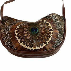 Rare Peacock feathered brown leather crossbody front back pics don’t do justice